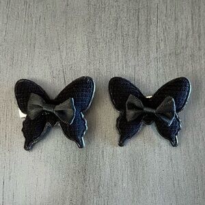 Black Butterfly Waffle Ribbon Bow Neutral 2 Two Piece 2" Alligator Clip Barrette